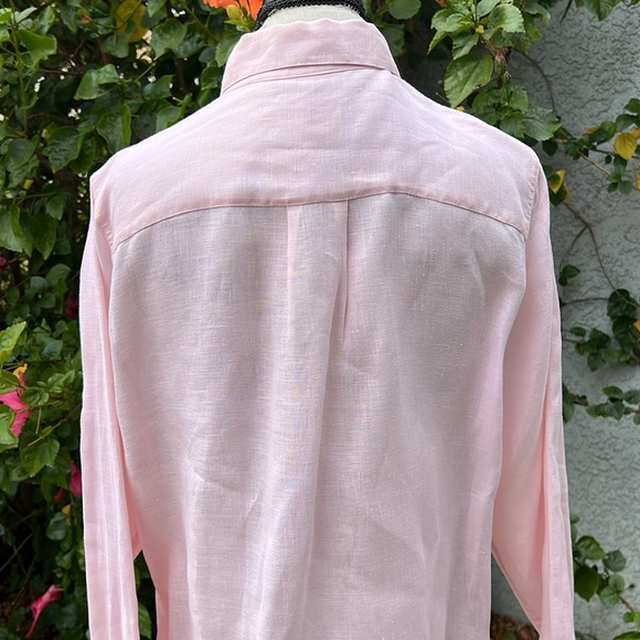 Go Silk 100% Linen Pastel Pink Button Down Blouse Shirt Top Womens XL Pocket Tee - Picture 5 of 8